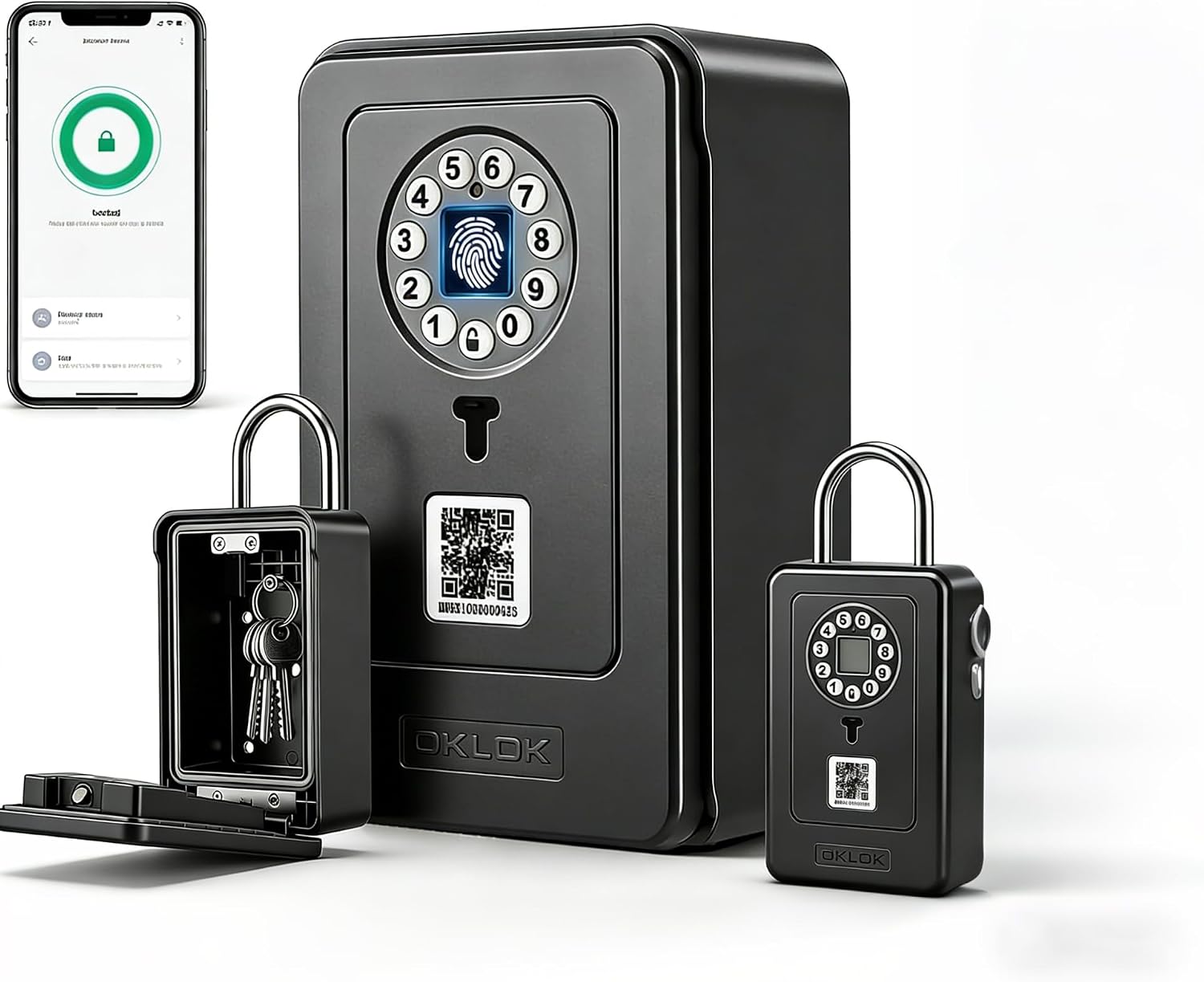 Weatherproof Key Identifier Smart Key Safe Box with Bluetooth & APP Control, 8-in-1 Fingerprint Key ...
