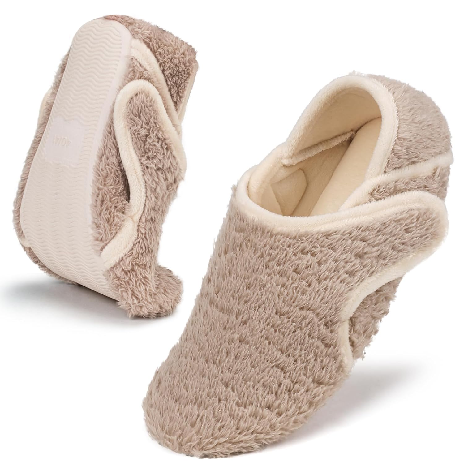 Memory Foam Slippers for Women Rubber Sole Adjustable Soft Warm House Cozy Wide Diabetic Slippers Plantar Fasciitis Shoes