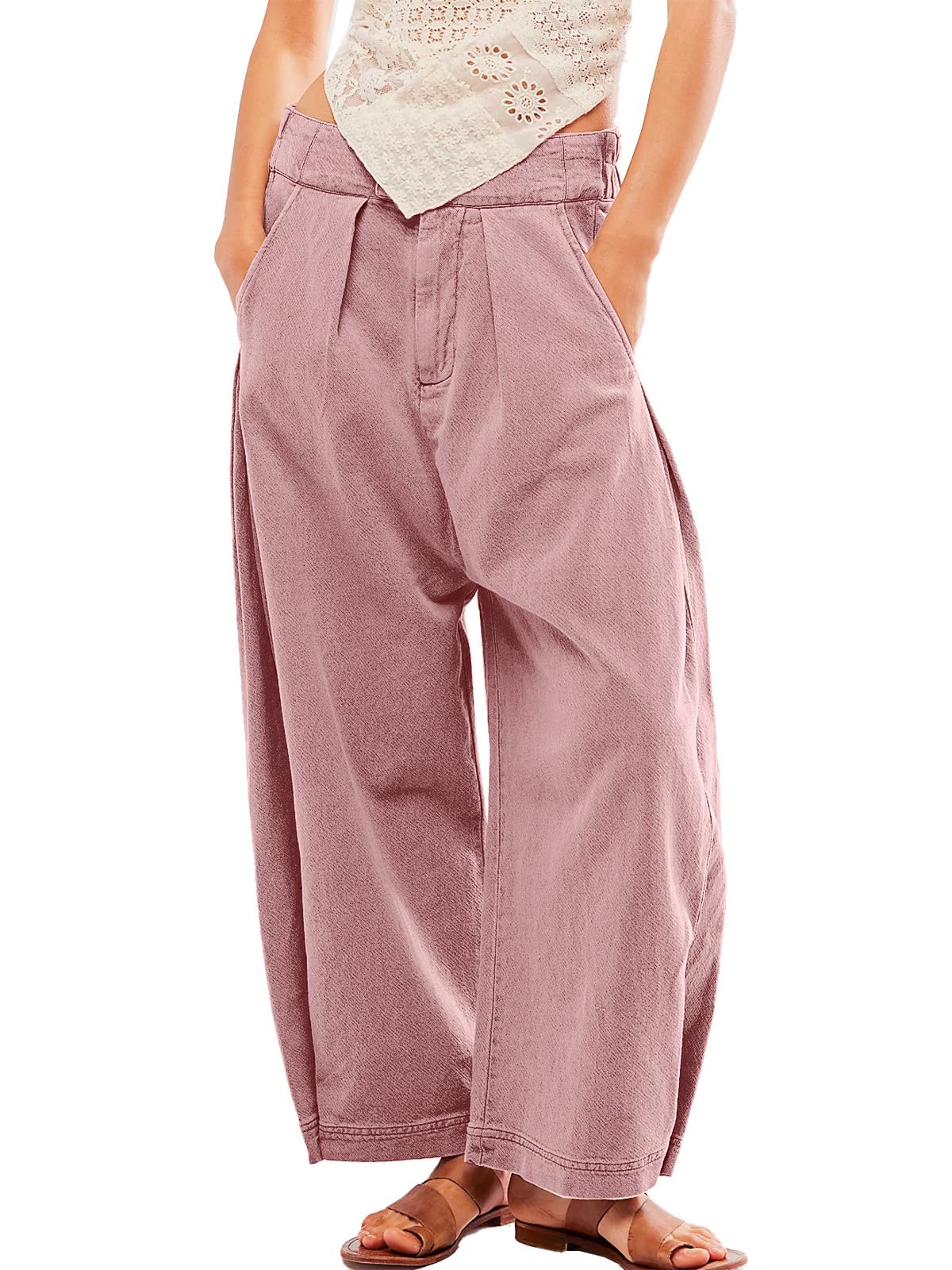 Baggy Barrel Horseshoe Pants for Women Trendy Mid Waist Wide Leg Ankle Pants Vintage Y2k Loose Pants Streetwear