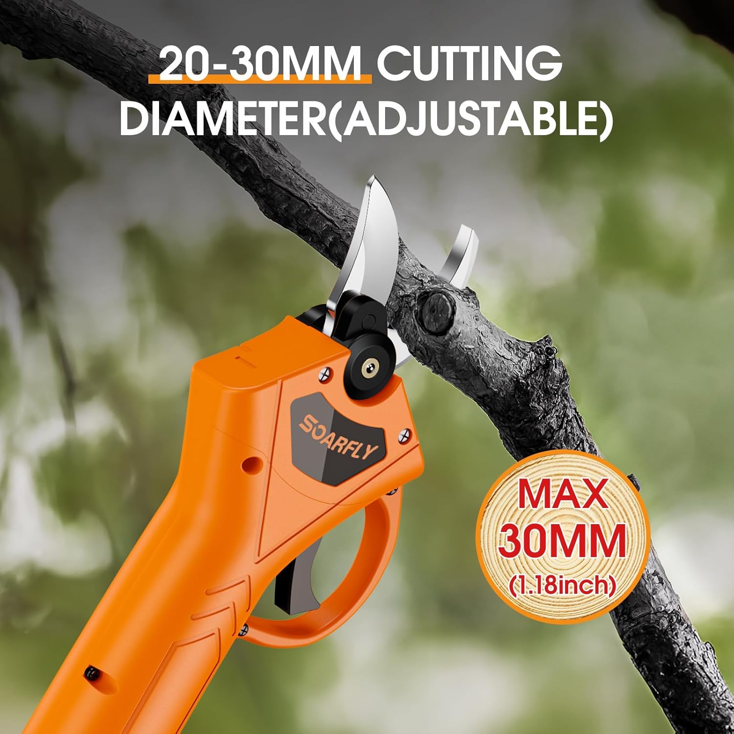 Electric Pruning Shears, 35mm 1.4'' Cutting Diameter Professional Cordless Electric Pruner for Tree Trimming Branch Cutter, (2Pcs 2000mAh Battery & 1 Charger Included), Orange, SEPS-02