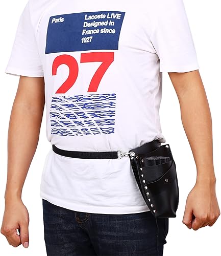 Miniatura 5 de Funda de piel sintética para tijera de pelo, bolsa de peluquería de piel sintética con clip de remache