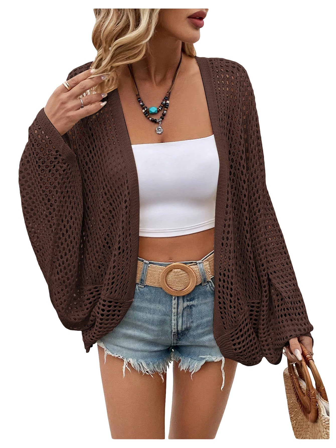 verdusa Women's Oversized Summer Cardigan Lightweight Sweater Crochet Knit Beach Cover Up Spring Vacation Outfits-picture-39