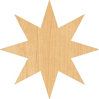 Eight Point Star Laser Cut Out Wood Shape Craft Supply - 4 Inch