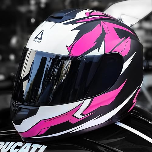 Miniatura 5 de TRIANGLE Casco de motocicleta de cara completa para adultos, hombres y mujeres, con visera tintada y transparente, aprobado por DOT
