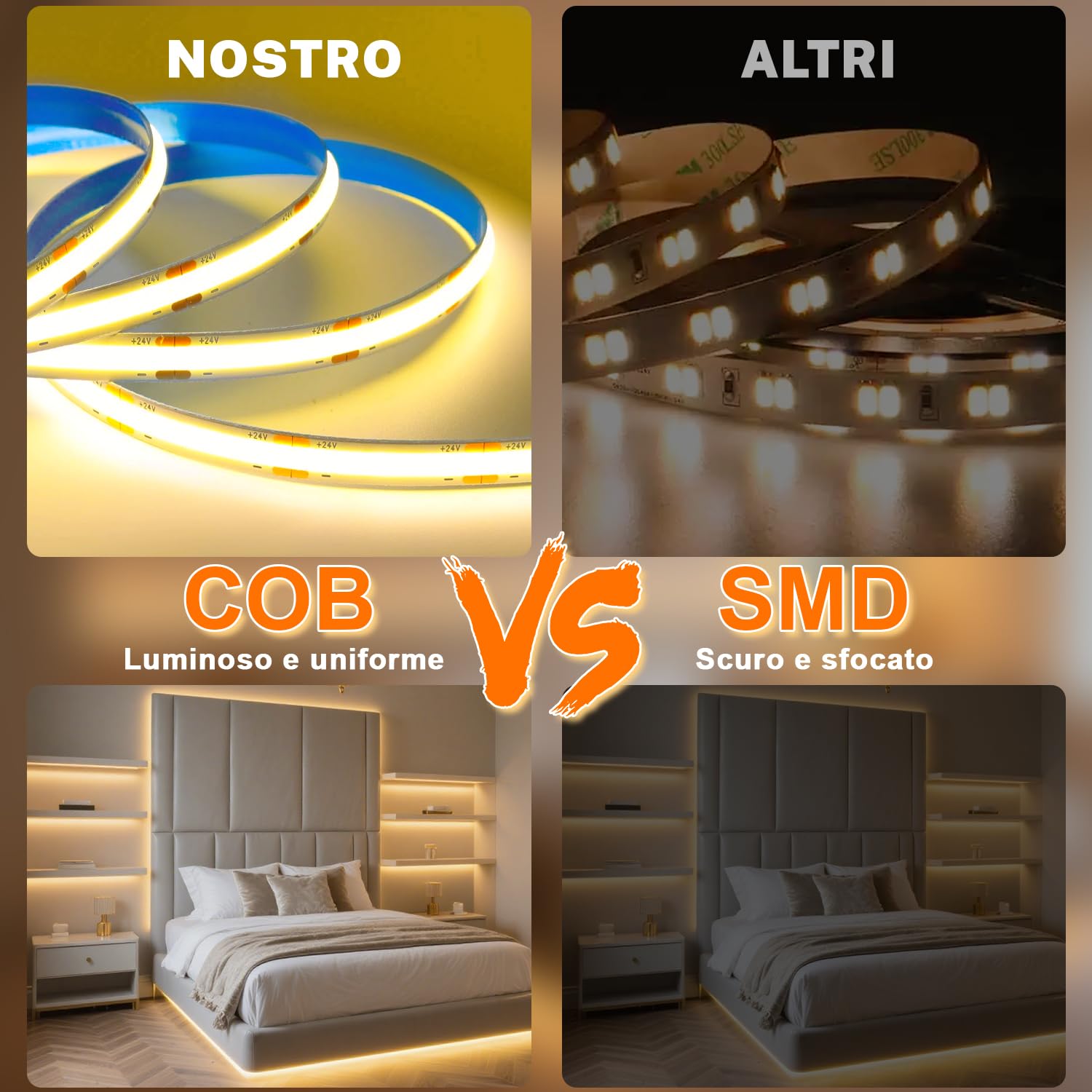 Gliztech Striscia LED COB 30m, Dimmerabile 2700K, Bianco Caldo CRI90+, con App e telecomando. Questa striscia LED COB è Adatta per l'illuminazione di Interni in Camere da Letto, Soggiorni, Cucine