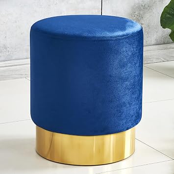 Round Velvet Foot Stool Soft Compact Padded Stool Gold Trim - Great for The Living Room or Bedroom Decorative Furniture Foot Rest,D B-35x35x43cm