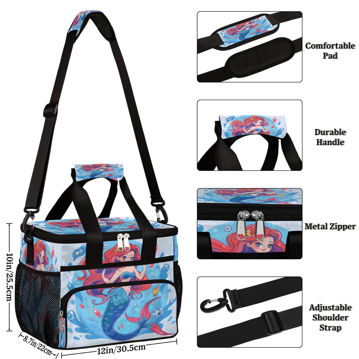 Mermaid Insulated Picnic Backpack Lunch Box for Women Men Picnic Basket Tote Lunch Bag Picnic Bag Portable Lunch Bags for Picnic, Beach, Work, Trip,Office, Camp Beach Pretty Mermaid