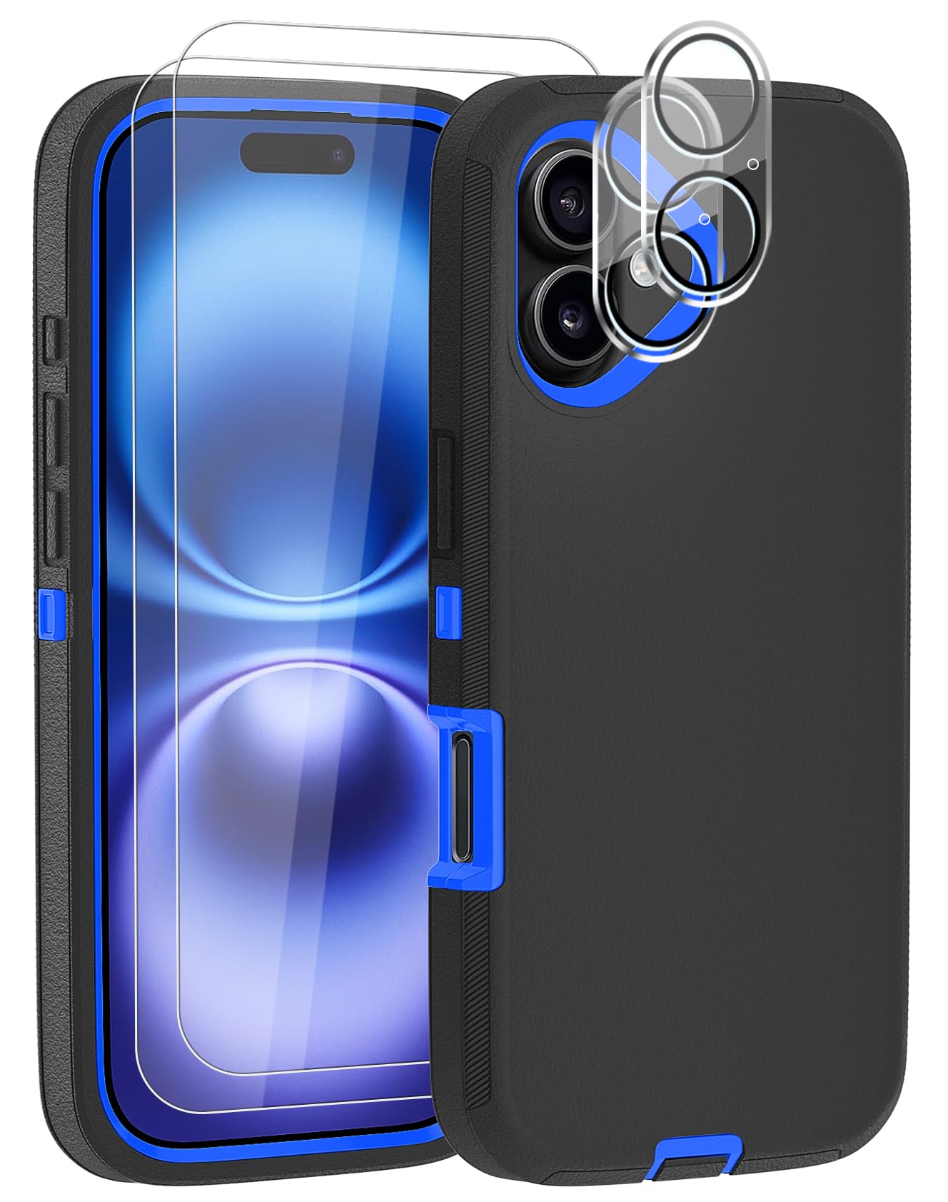 Case for iPhone 16 Plus Case 6.7" with 2 Screen Protector + 2 Camera Lens Protector, Full Body Heavy Duty Military Grade Cover, Shockproof/Drop Proof
