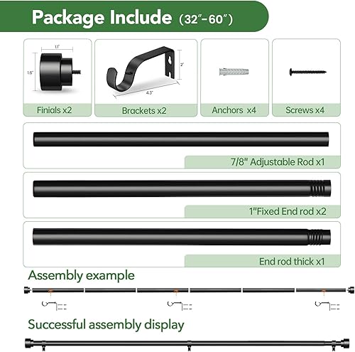Miniatura 44 de Barras de cortina para ventanas de 28 a 48 pulgadas, barra de cortina ajustable de 1 pulgada, barra de cortina larga resistente para ventana, barras