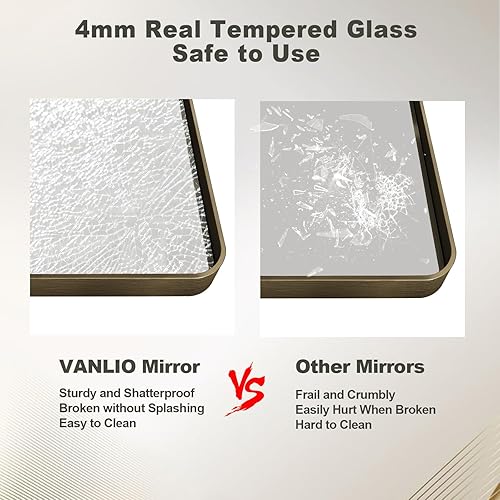 Miniatura 18 de Espejo de baño con marco negro de 20 x 30 pulgadas para pared, espejo de pared con marco de metal mate, espejo rectangular de esquina redondeada