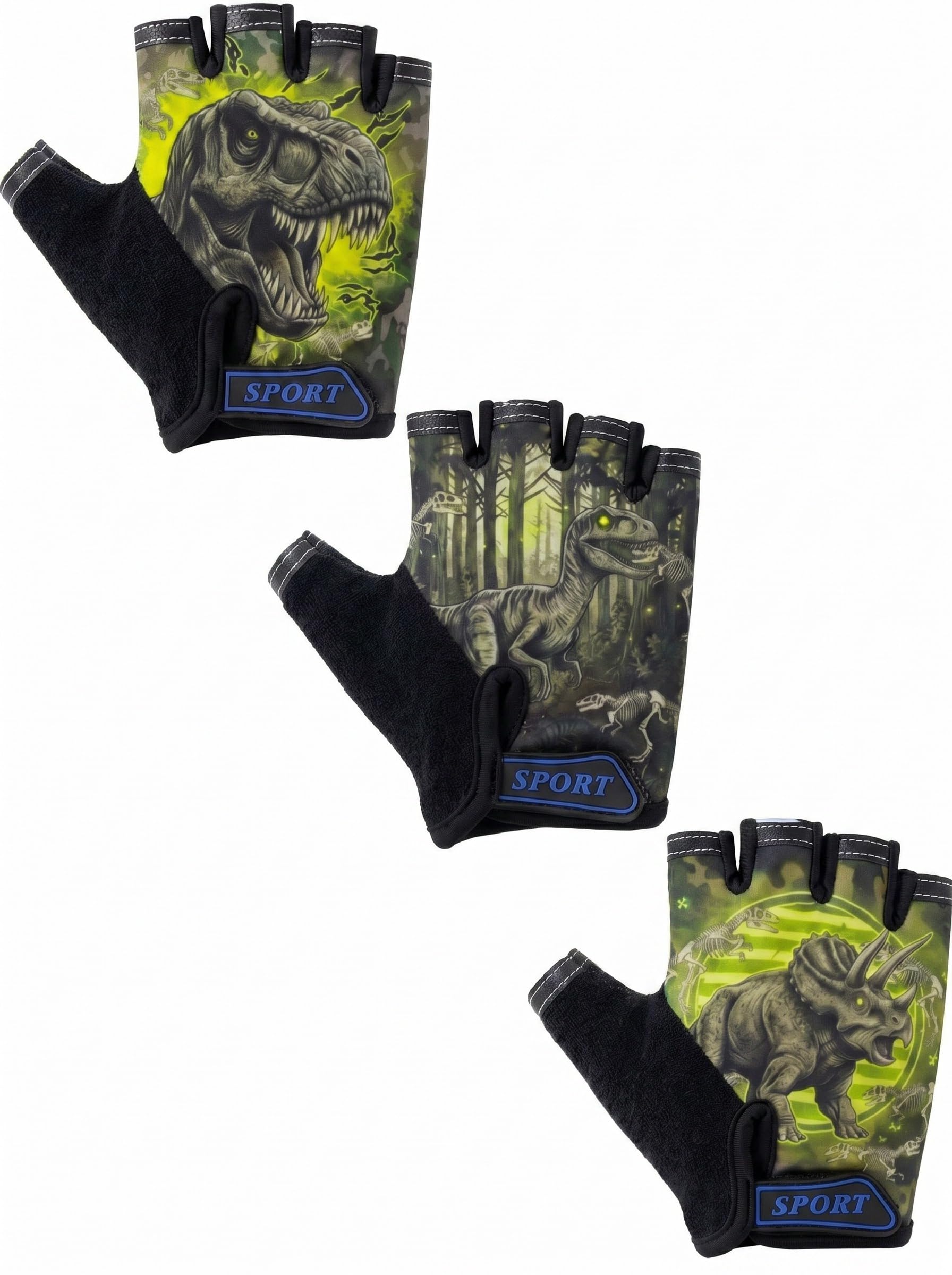 Boao 3 Pairs Kids Half Finger Bike Gloves