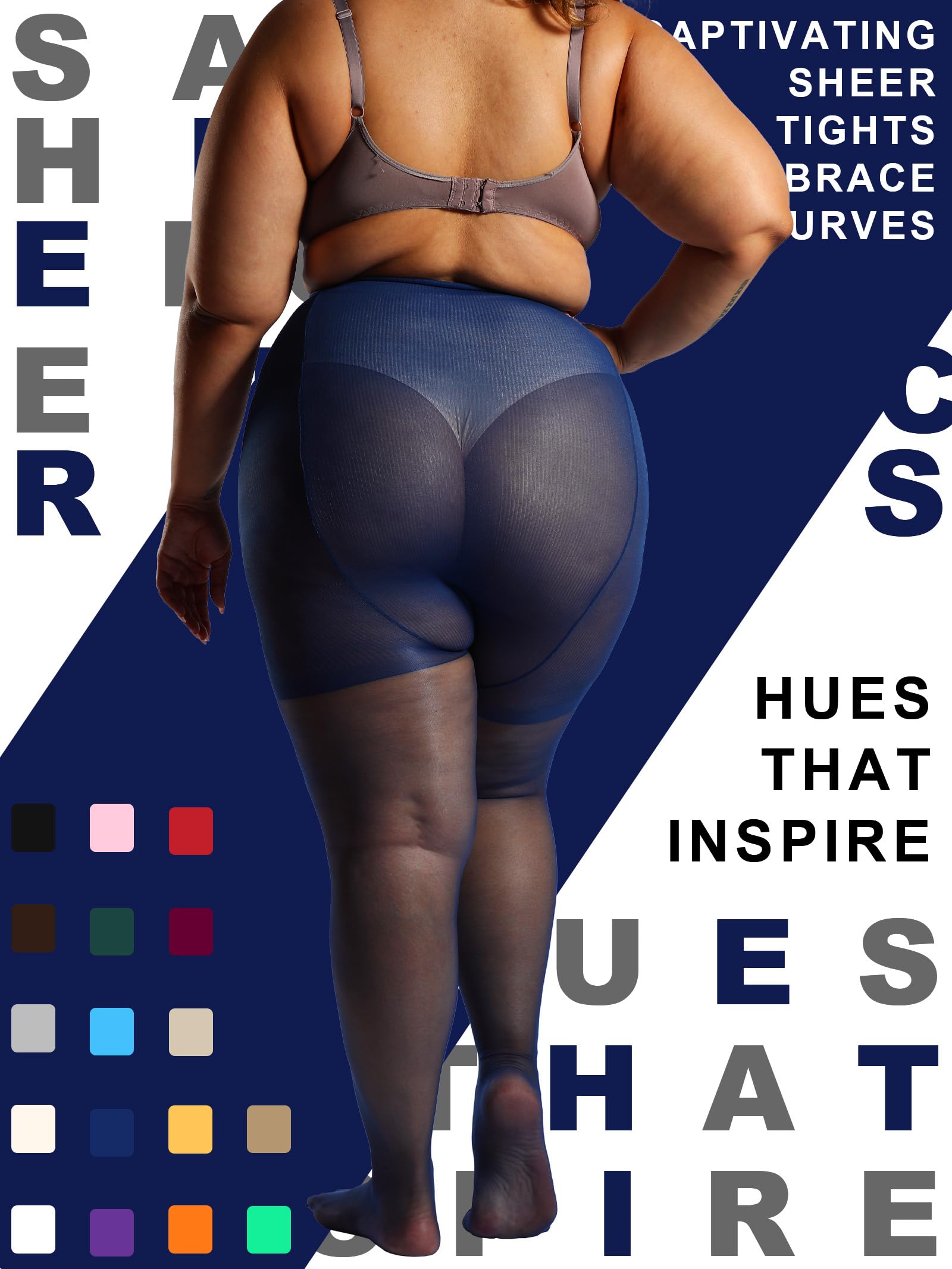 HONENNA 2 Pairs Plus Size Sheer Tights for Women, 17 Colors Ultra Thin Pantyhose Reinforced Toes High Waist Stockings 1XL-6XL: Navy Blue - 20denier - 2 Pairs 5X-Large-6X-Large Plus