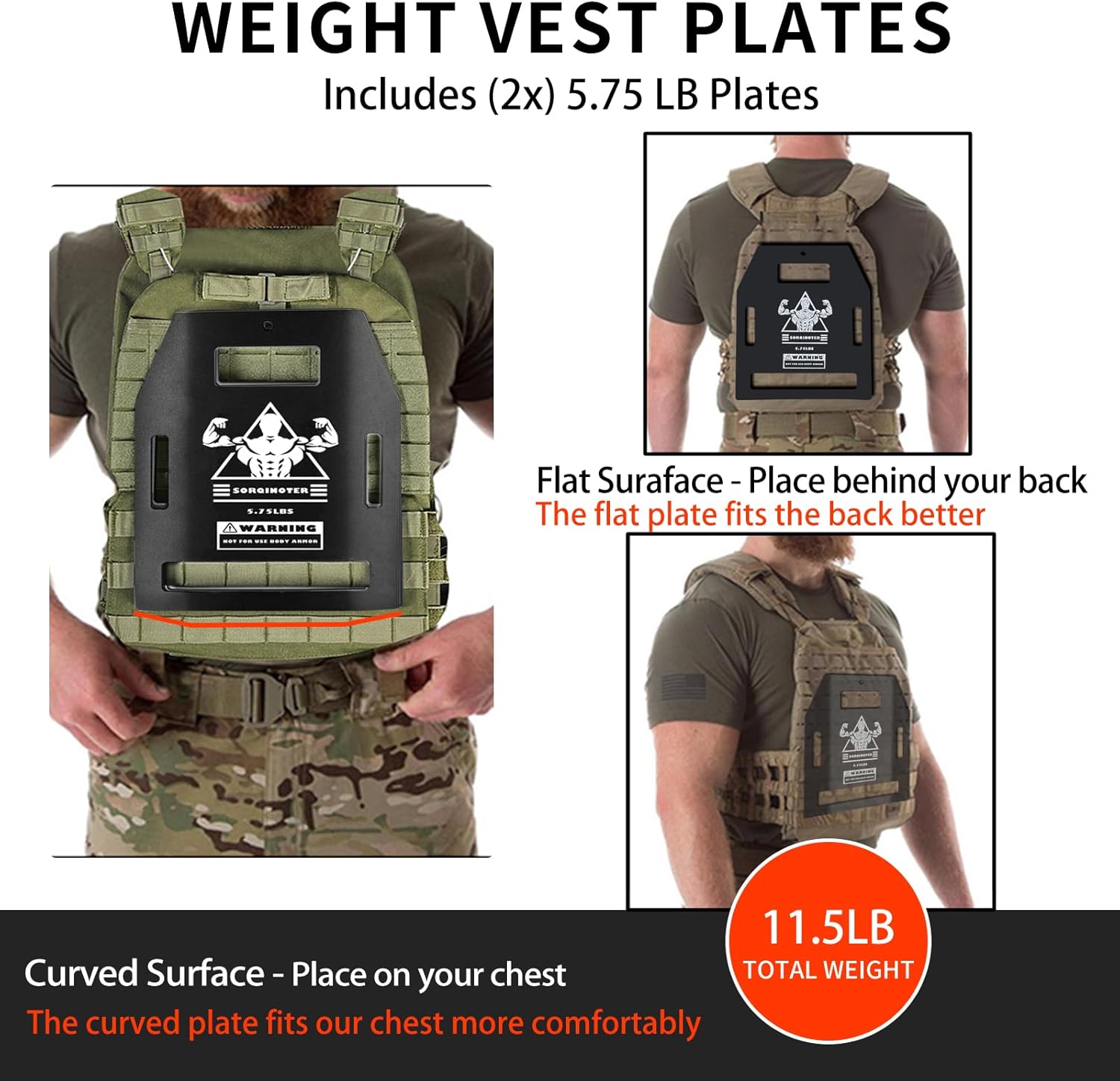 Weight Vest Plates - 8.75lb/5.75lb/19.5 Pairs-Curved and Flat Weighted Vest Plates-for Strength Training, Heavy Workout, Fitness