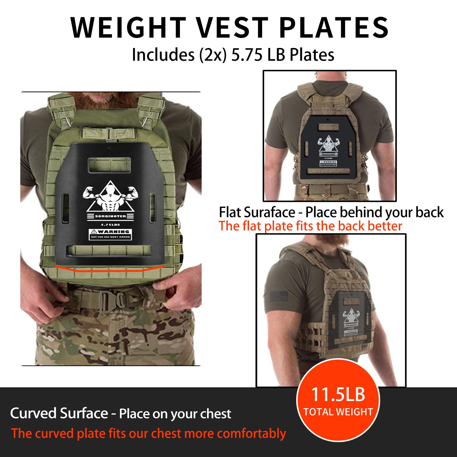 Weight Vest Plates - 8.75lb/5.75lb Pairs-Curved and Flat Weighted Vest Plates-for Strength Training, Heavy Workout, Fitness