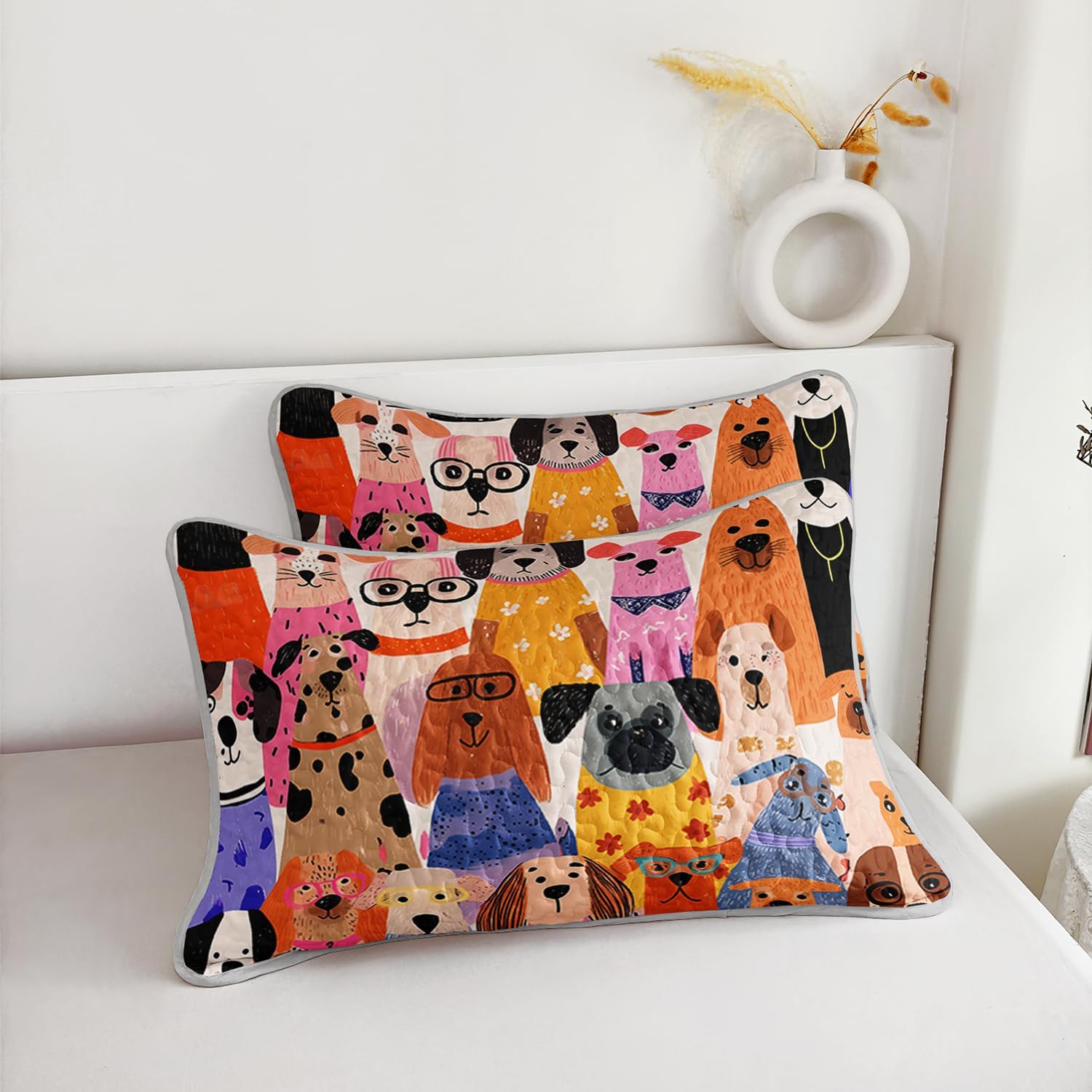 HOSIMA Dog Quilt King Size,Various Different Cute Dog Print Thin Quilt for Kids Boys Girls Room Decor,Animal Themed Cute Bedding Sets with 2 Pillowcases for All Seasons.