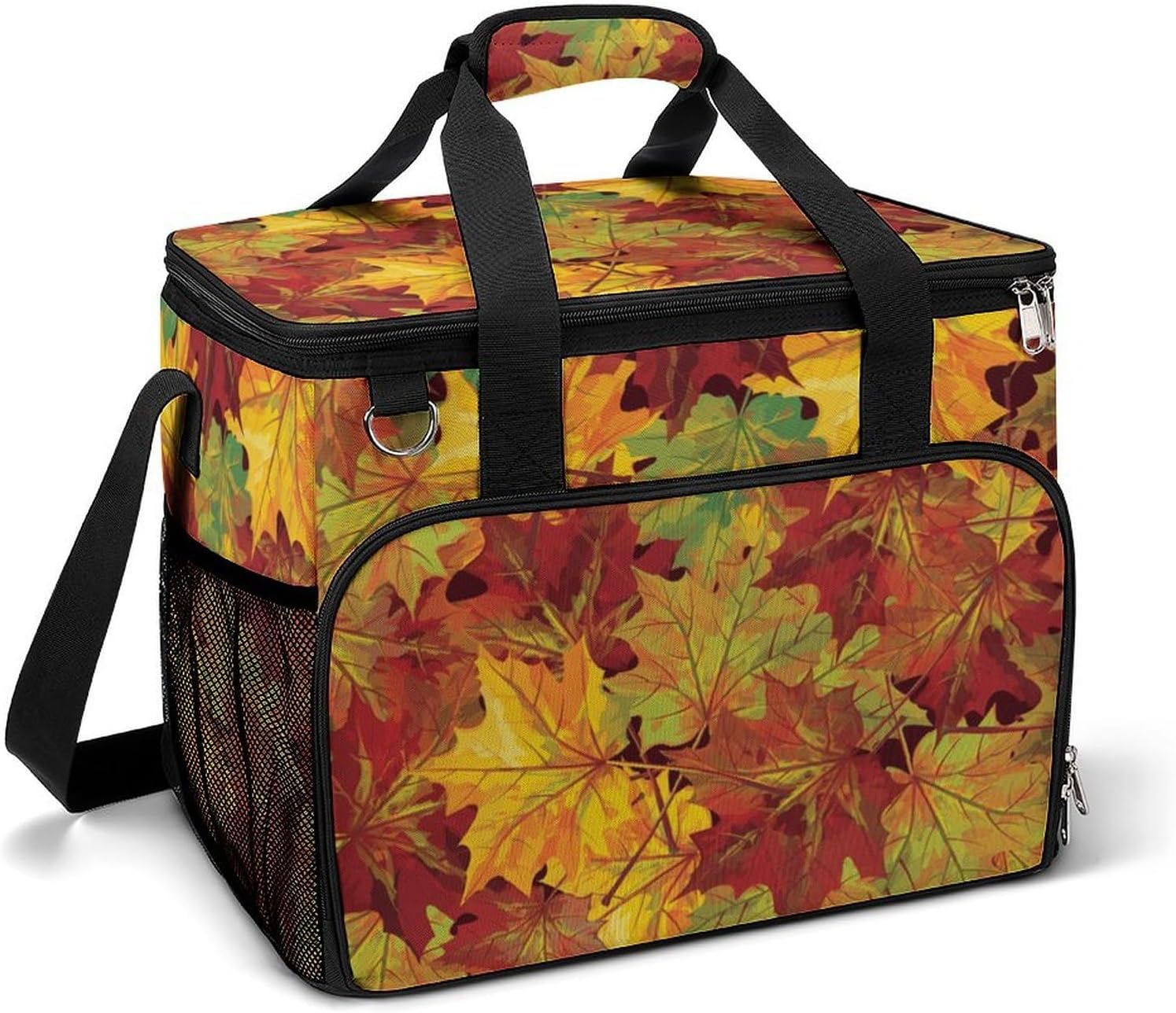 Insulated Picnic Backpack Tote Bag, Large Capacity 30L Autumn Leaves Cooler Bag Leakproof Beach Bags Portable Lunch Box Waterproof Picnic Basket for Beach Camping BBQ