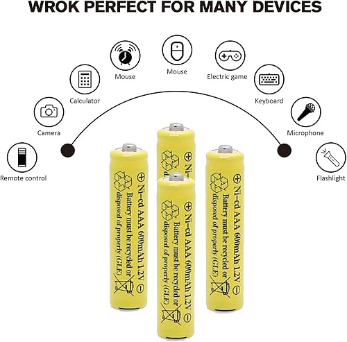 Vista 10 de NiCd AAA 1.2V 600mAh Triple A Baterías recargables para luces solares al aire libre, lámpara solar de jardín (paquete de 8) Paquete de 8 AAA,Paquete