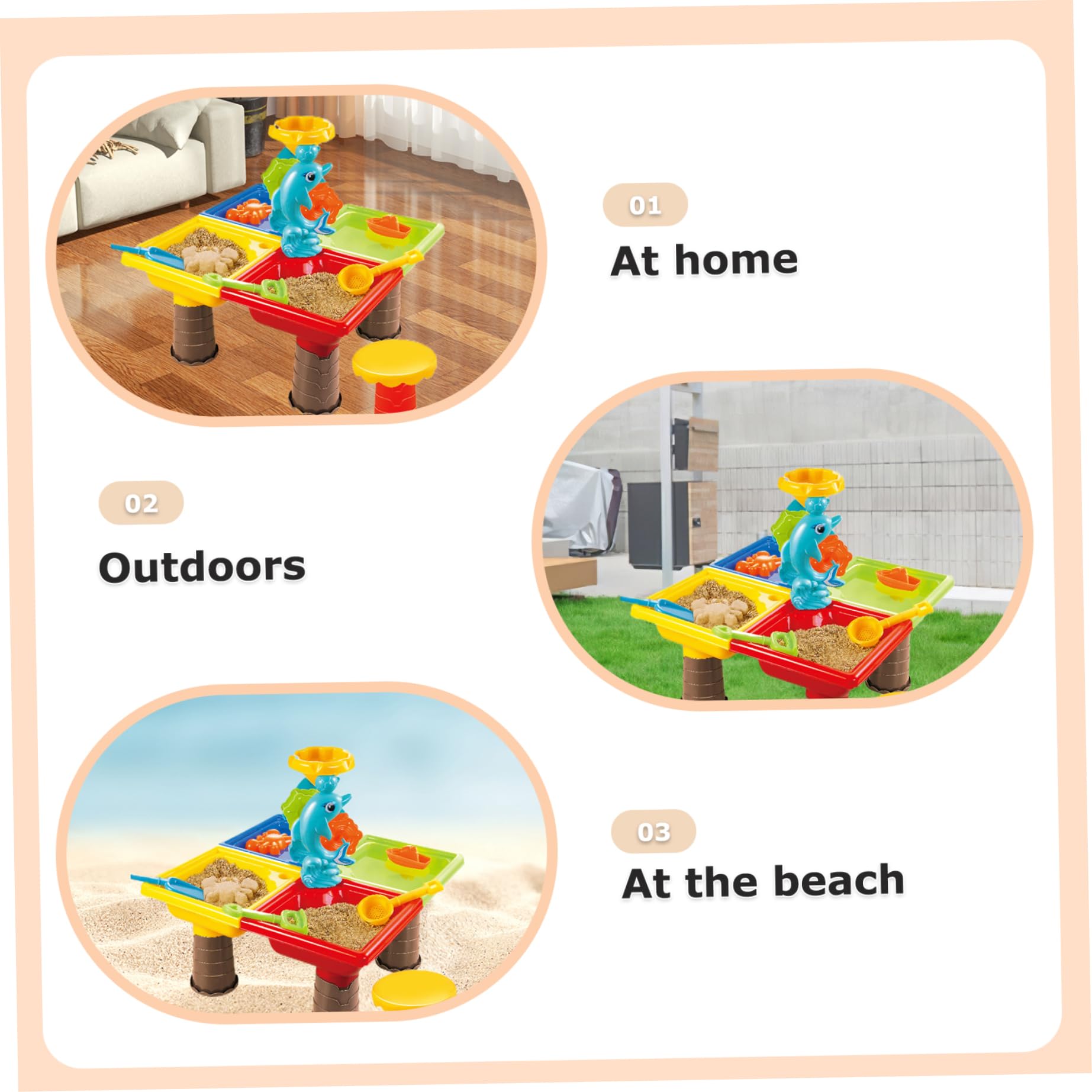 Mesa de Agua para niños pequeños 1 Juego de Mesa de Arena Colorida con Lindo delfín ABS sensorial Interactivo Desarrollo Entre Padres e Hijos Agua y Arena para Playa al Aire Libre Cuadrado