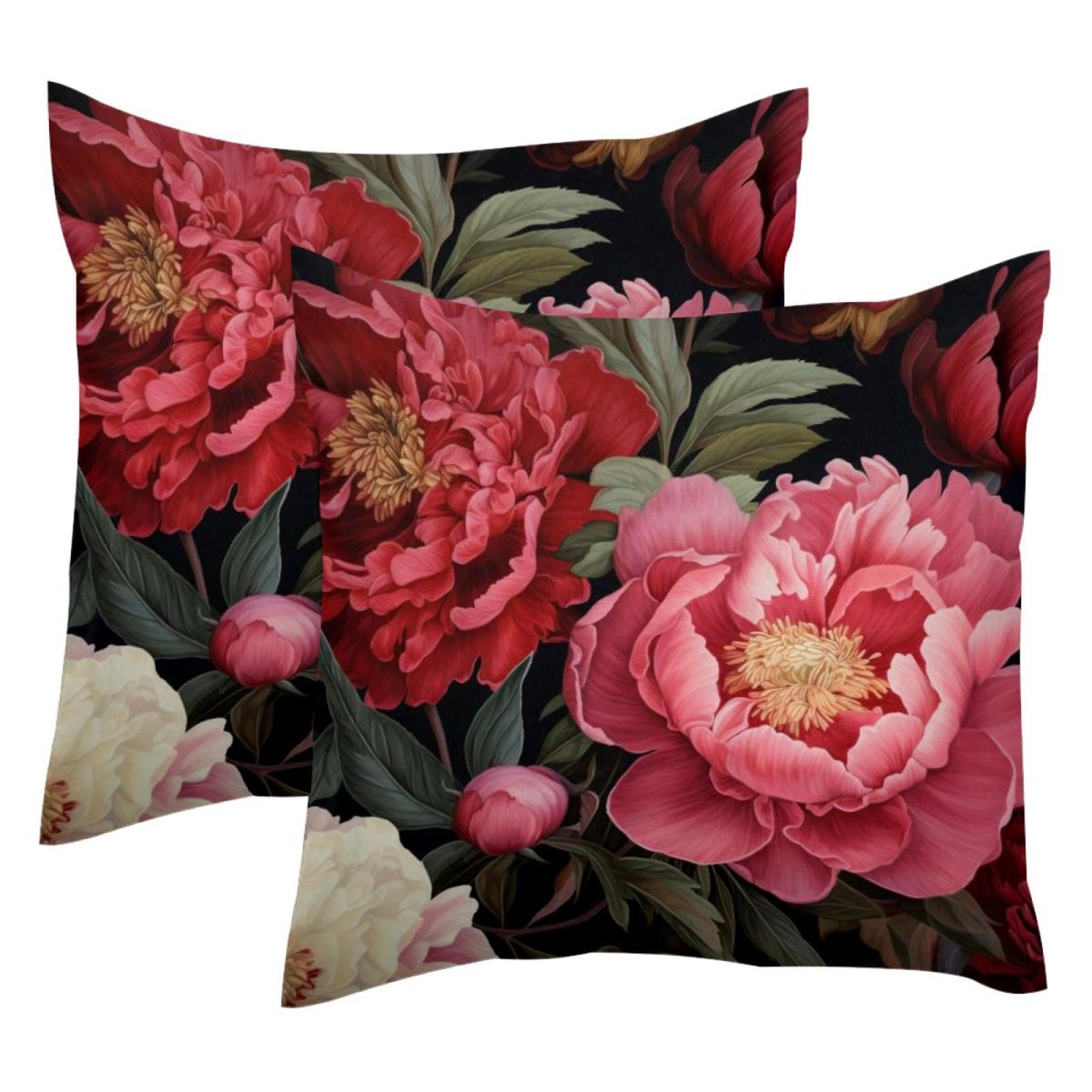Housse de coussin pivoine en velours doux pour cocooning de salon lot de 2