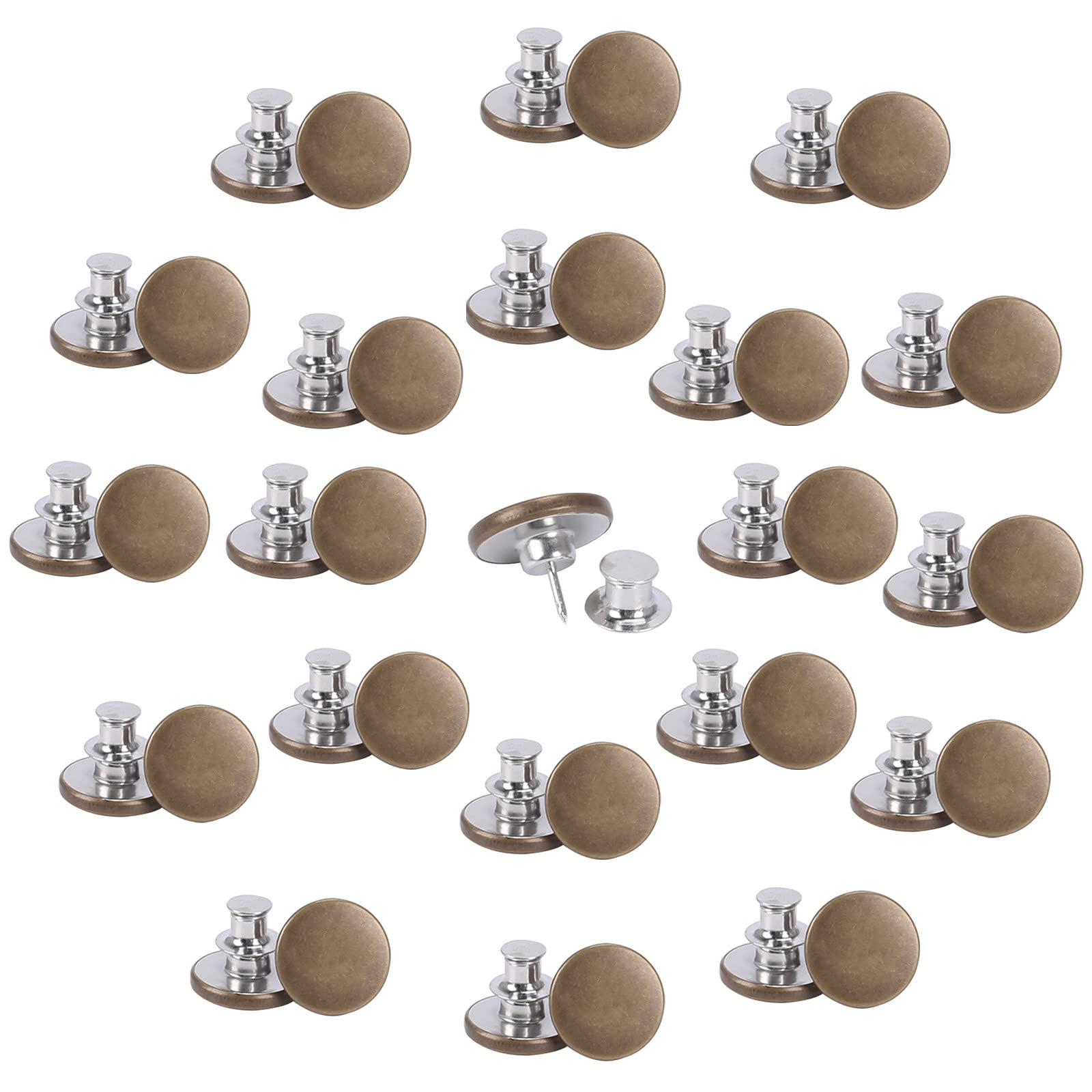 CVEROE20pcs Jean Buttons Pins Silver Buttons 17mm Jean Replacement Buttons No Sew Instant Buttons for Jeans Waist Pants Reusable and Adjustable