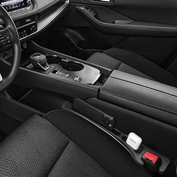 Car Seat Gap Filler Compatible with NissanRogue Accessories Seat Gap Plug Blocker with Storage Slot Organizer Non-Slip Car Cup Holder Coaster 2 Pack Black