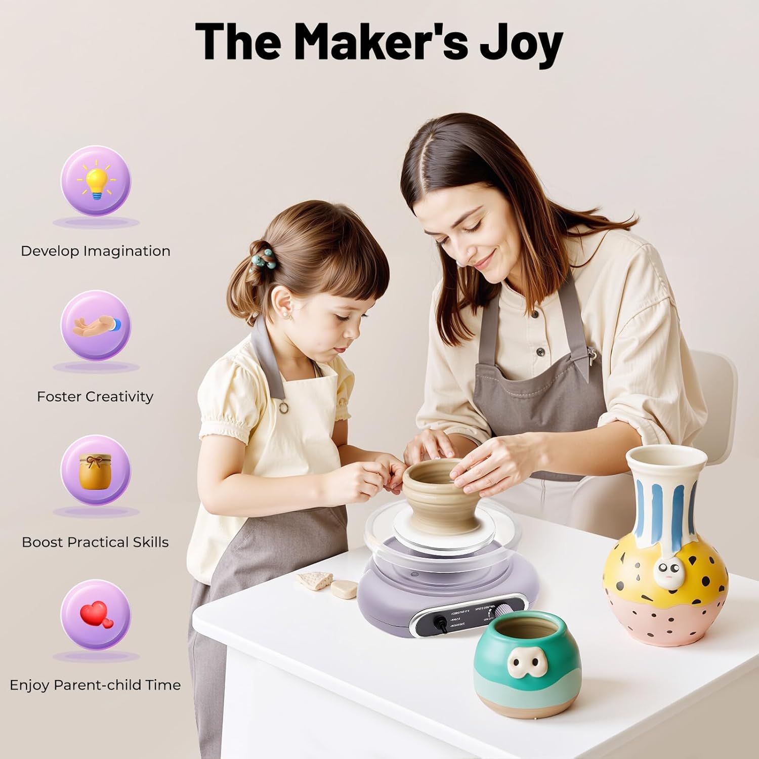 Professional Pottery Wheel Kit with Foot Pedal - 4.7" Turntable Electric Clay Wheel, Adjustable Speed Ceramic Making Machine with 8 Sculpting Tools, Pottery Wheel for Kids