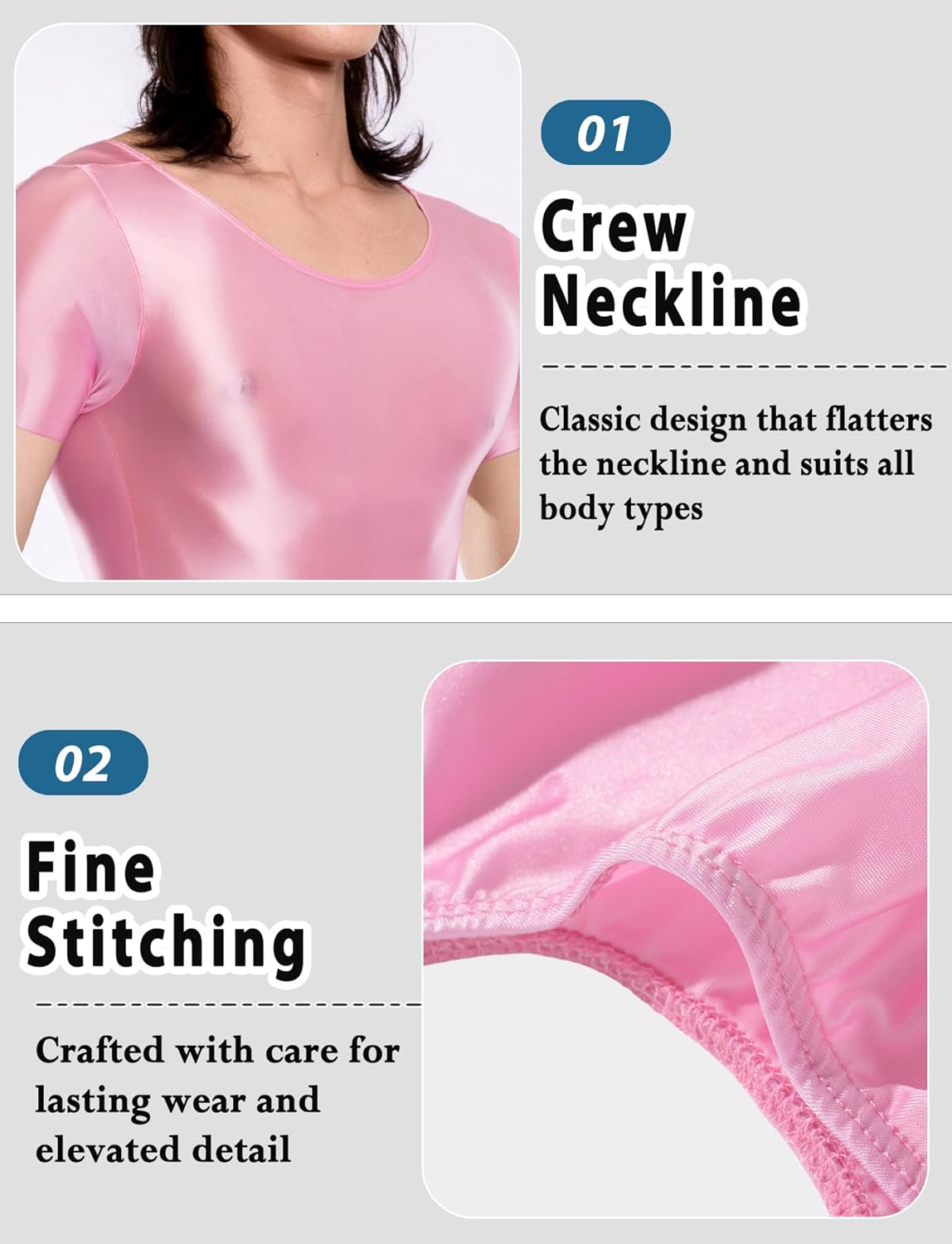 FEOYA Men's Glossy Bodysuit Oil Shiny One Piece Leotard Underwear Sheer Smooth Short Sleeve Lingerie Romper