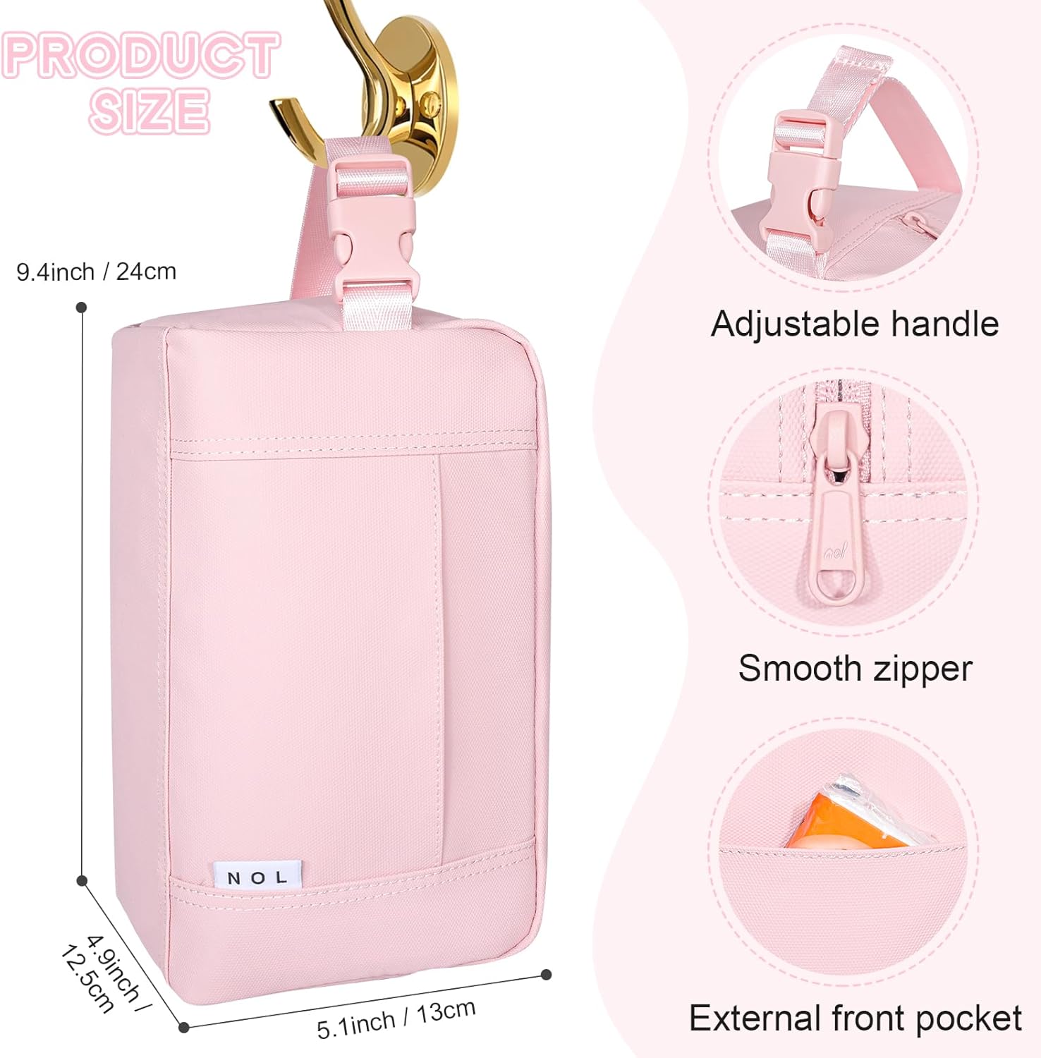 NOL Natural Organic Lifestyle Freezable Snack Bag, Leakproof Cooler Lunch Bag, Reusable, Zip Closure with Buckle Handle Nylon Waterproof Snack Box for Work Travel-Pink - Image 2