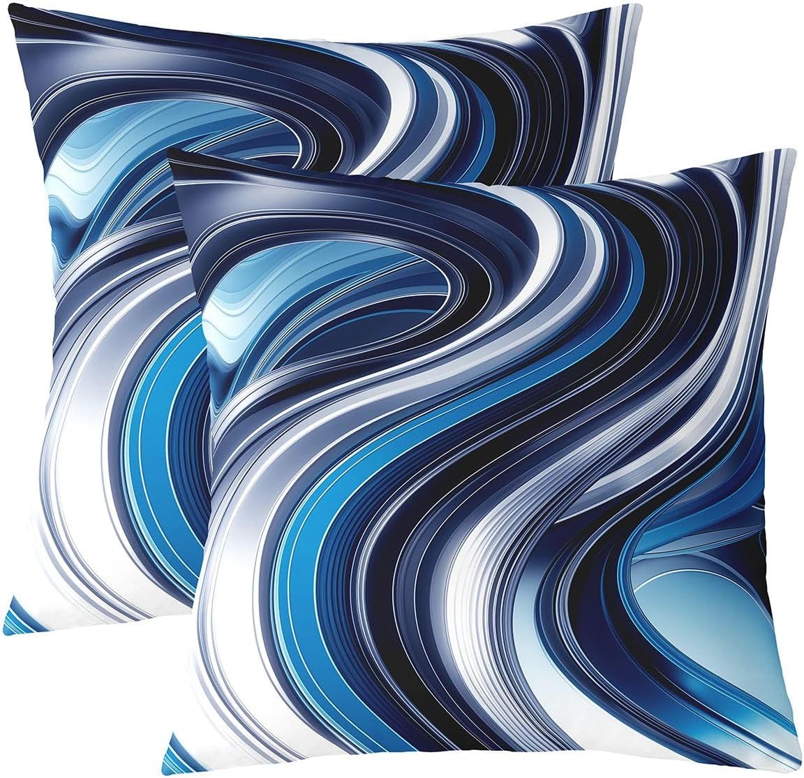Blue Black Stripe Throw Pillow Covers 22x22 Set of 2 Modern Abstract Swirl Girly Room Decor Cushion Cover Abstract Fluid Art Aesthetic Throw Pillow Case For Bed Sofa Geometric Gradient Art Home Decor