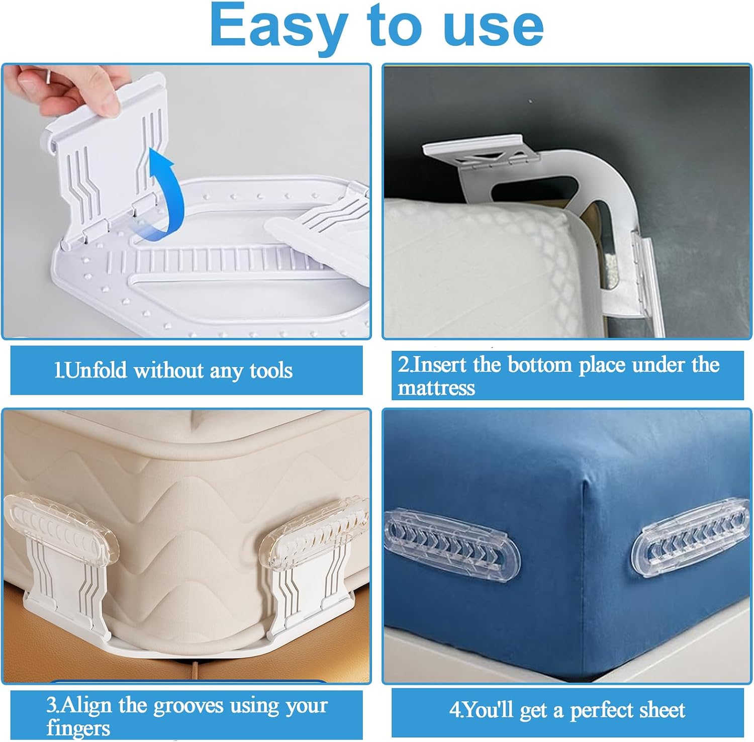 Bed Sheet Holders for Corners – 4Pcs Upgrade Bed Sheet Grippers,No More Loose Sheets or Wrinkles,Lock Sheet Holders, Heavy Duty Bed Sheet Clips, Fit All Mattress Easy Install