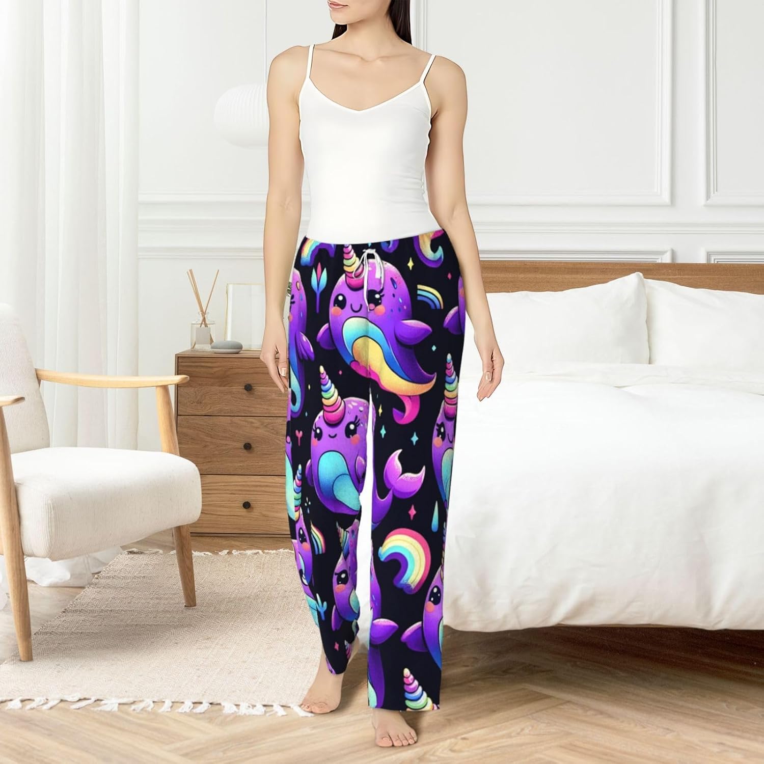 Women'S Arctic-Whale-Narwhals Fleece Pajama Pants, Cozy Flannel Lounge Bottoms For Women