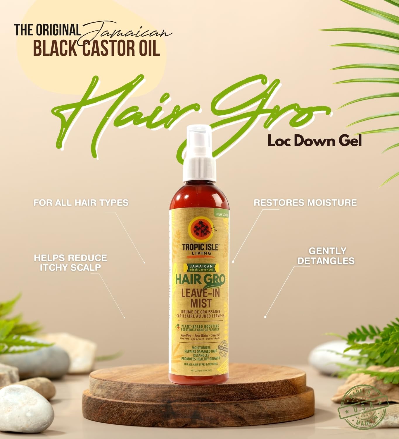 Tropic Isle Living Leave In Conditioner For Black Women – 2x Hair Gro Leave-In Mist 8oz Bundle with Rose Water, Aloe Vera & Shea Oil – Detangling, Moisturizing, and Strengthening – Gift Set (2 Items)