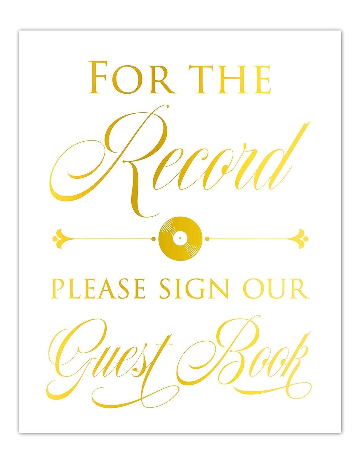 For The Record Wedding Guest Book Sign, Elegant Gold Foil Wedding Signage, Guestbook