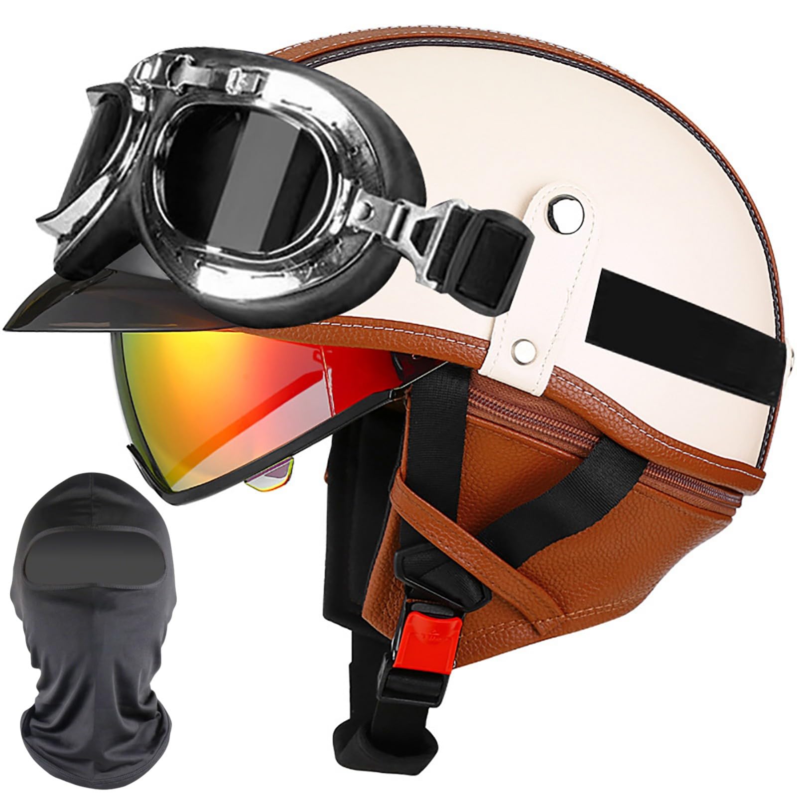 XYYYM Vintage Motorcycle Helmets, Open Face Helmet, ECE Approved Men Women Motorbike Moped Scooter Helmet, 55-62cm