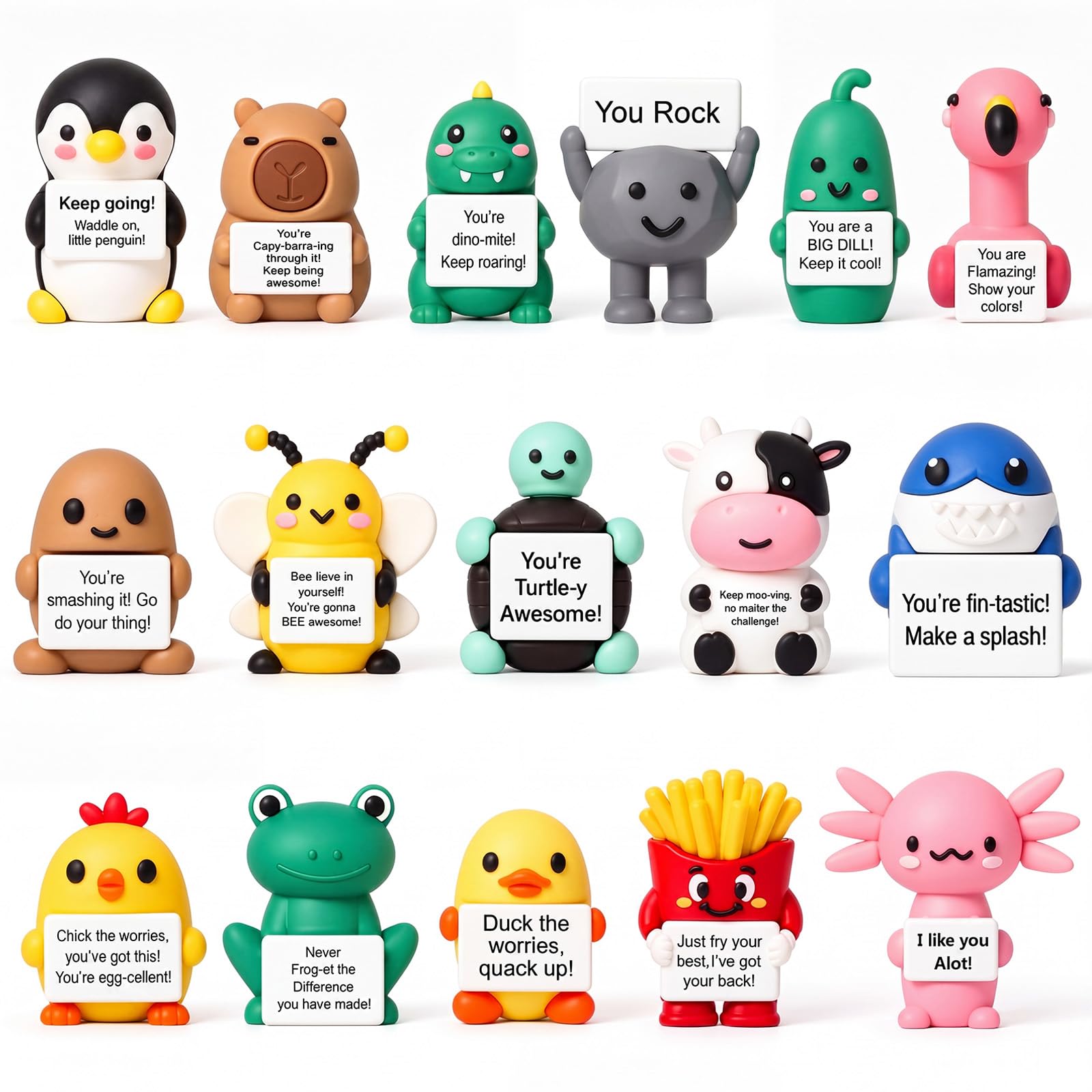 Gejoy 16 Pcs Mini Rubber You Rock Toys Set Mini Rock Figures Positive Gifts Desktop Ornaments and Decorations Inspirational Gifts for Employees, Staff, Teachers, Teams, and Friends (Lovely) — image 1