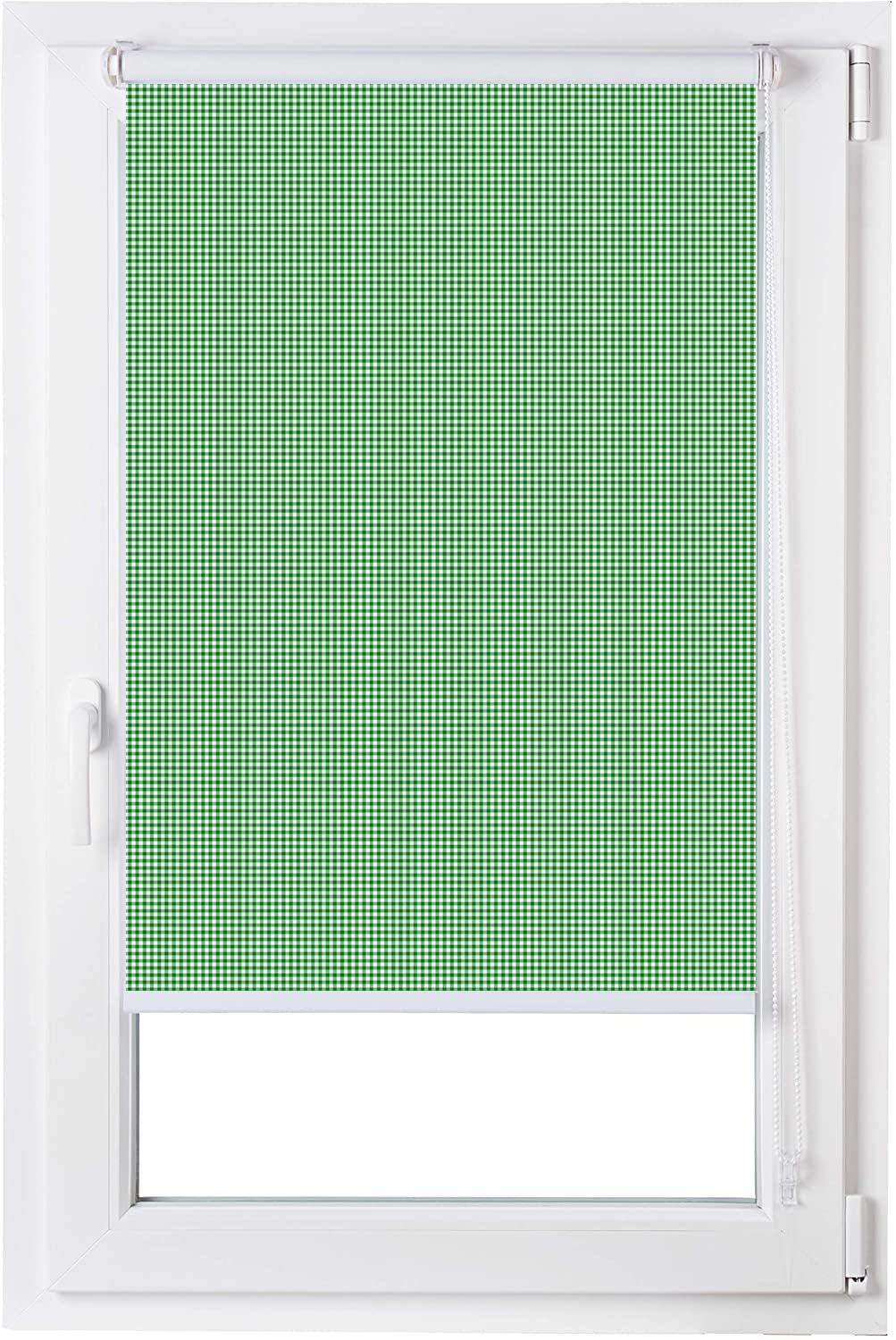 Estoralis | Cuisine | Store Enrouleur | sans Outil Tissu translucide imprimé | Vichy-1 Vert | 80 x 150 cm. (Largeur/Hauteur) Taille du Tissu 77 x 150 cm. | Stores pour fenêtres et Portes