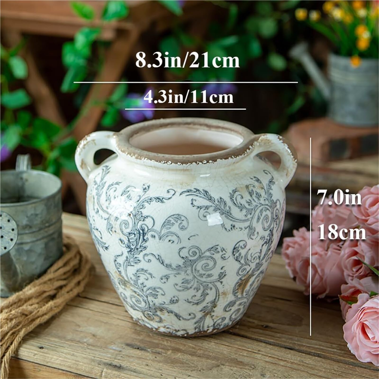Śmieszne doniczki na kwiaty, ceramiczna doniczka w stylu "used look", retro, rustykalna, szara ozdobna doniczka do dekoracji ogrodu, werandy
