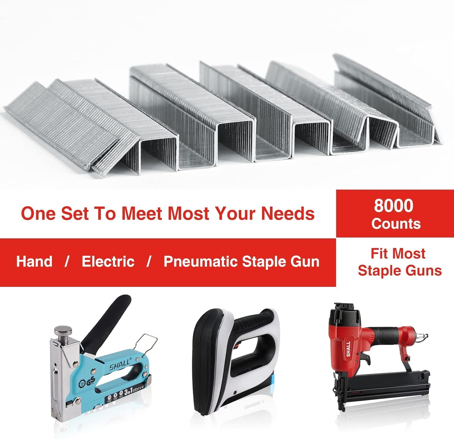 SHALL Staple Gun Heavy Duty with 3000 Staples and 8000-Count T50 Staples and 18GA Brad Nails