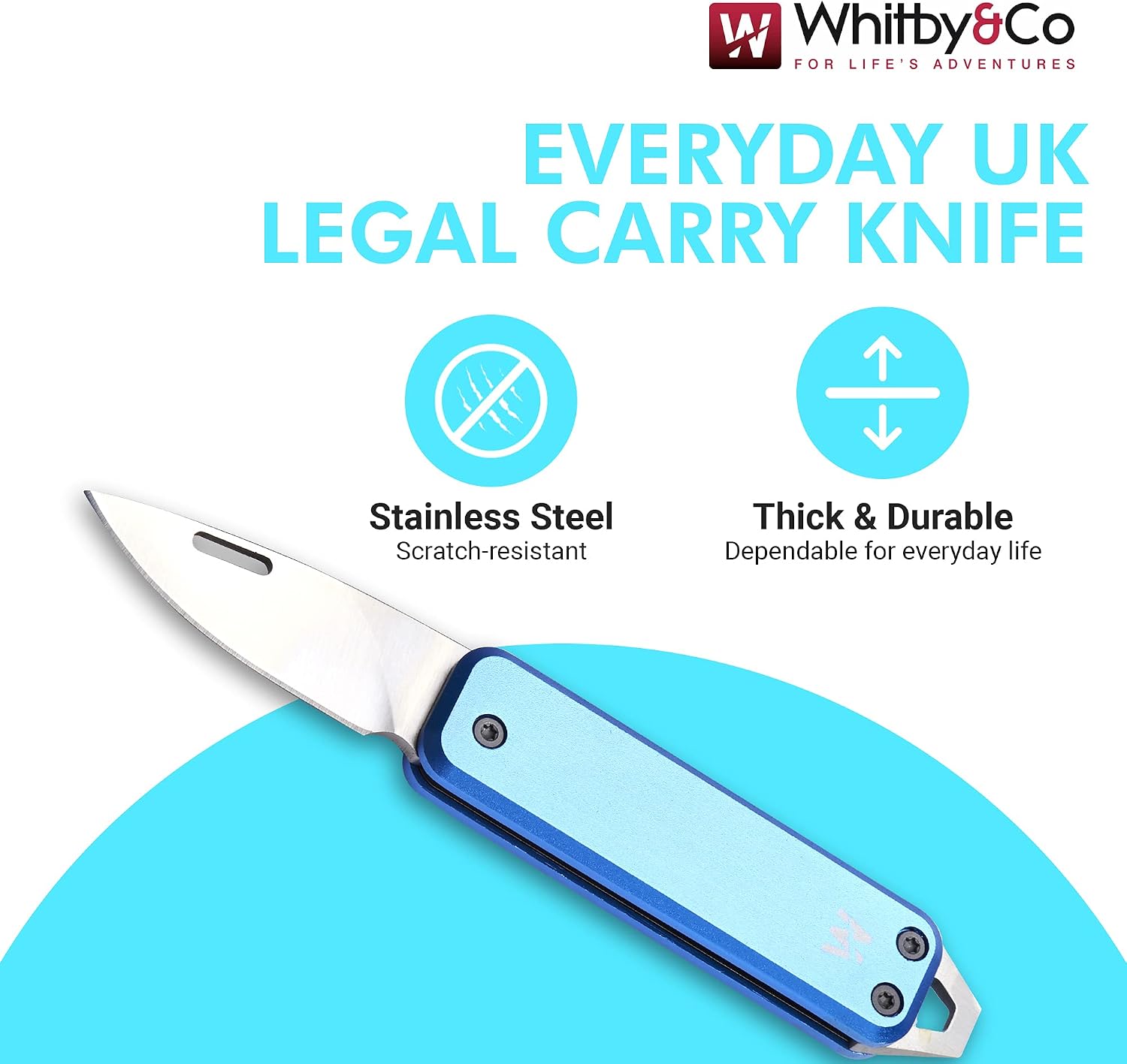 Whitby Pocket Knife, 1.75" Survival Stainless Steel Folding Knives UK Legal Sprint Lagoon Blue Finish - Image 3