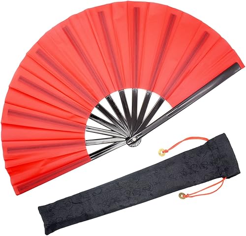 OMyTea Ventilador plegable de mano grande chino de Kung Fu Tai Chi para hombresmujeres, con una funda de tela para protección, para actuación,