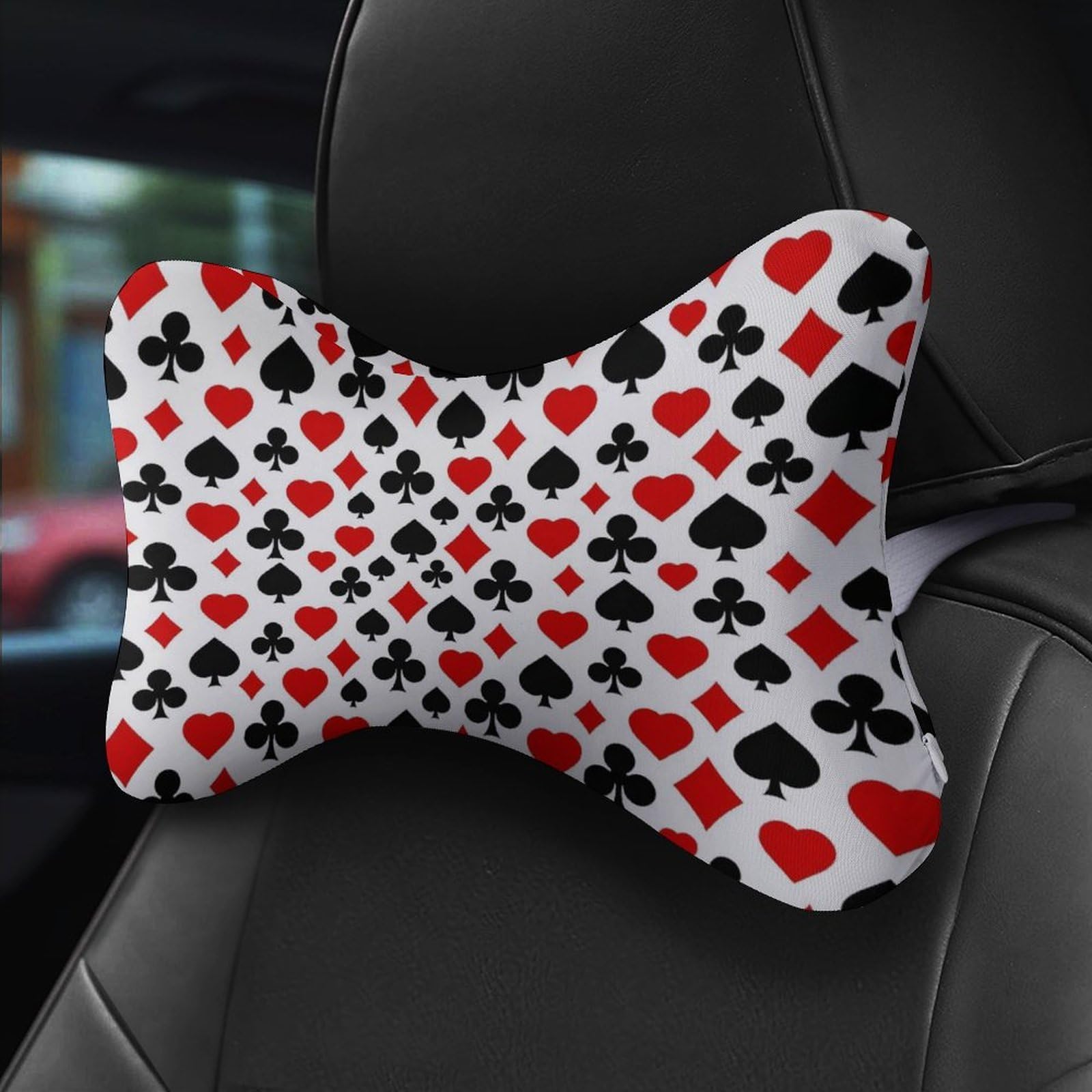 SMAZDFXX Playing Poker Card Suit Car Neck Pillow Set of 2 Car Seat Head Support Cushion Bone Pillows with Elastic Strap