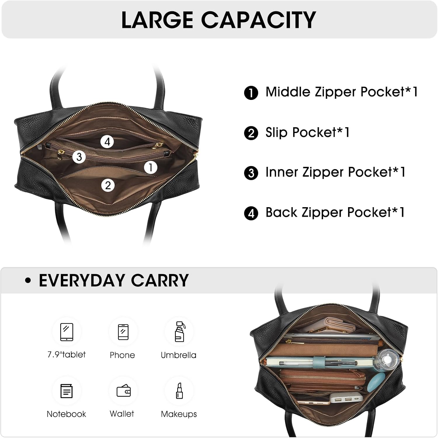 Kattee Leather Purses and Handbags for Women Medium Top-handle Tote Bag Satchel Shoulder Bags - Image 5