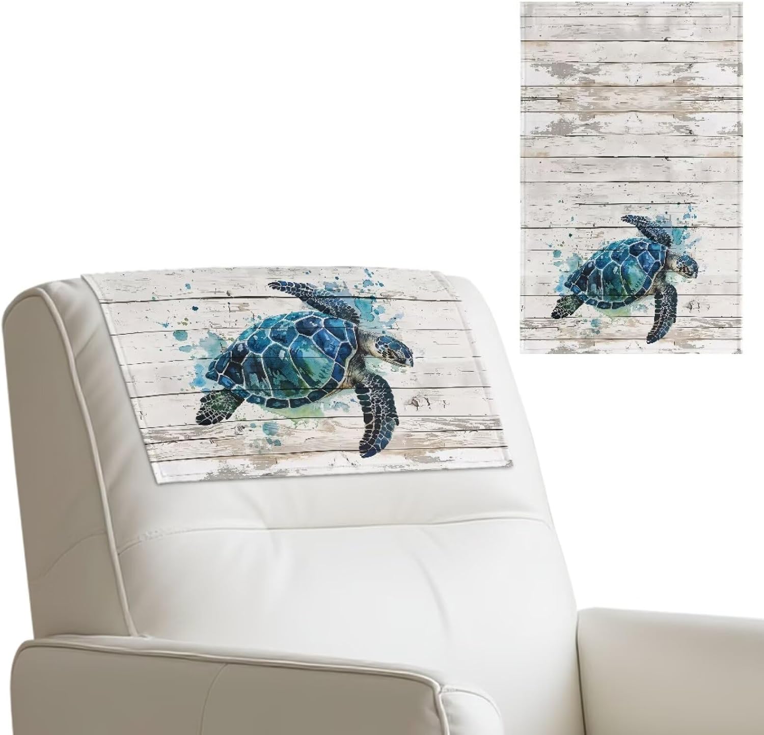 Wanyint Non-Slip Recliner Headrest Cover PU Leather Washable Headrest Protector for Recliners with Hook and Loop Fasteners Furniture Slipcover for Office Chair, Sea Turtle Wood Grain, Set of 2
