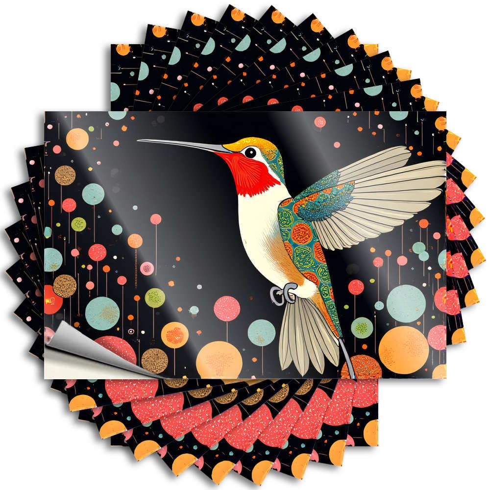 Room Stuff Case Stickers - Colorful Hummingbird Surrounded By Vibrant Circles Great Durable Sticker Easy Apply for Sports Decor(8X12CM)