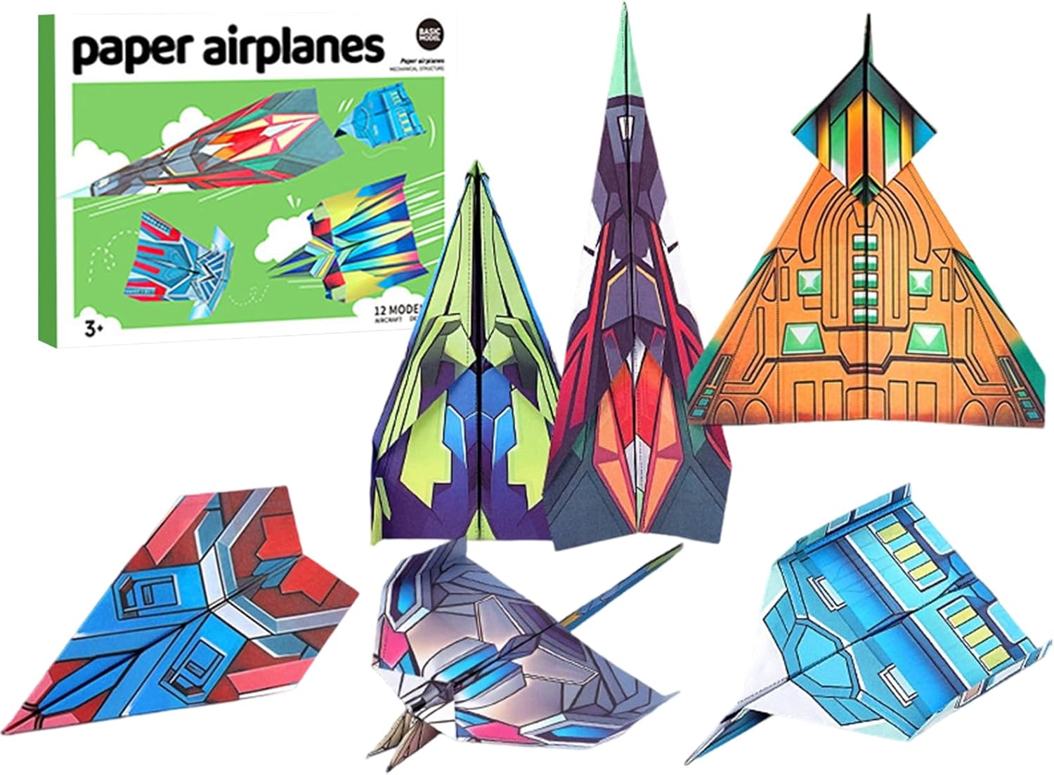 Paper Airplane Book, Airplane Toys with 12 Patterns, DIY Colored Paper Art Craft Kit, Fold and Fly Activity Set for Kids Boys Girls Adults Classroom Homeschool Preschool Travel Party Birthday