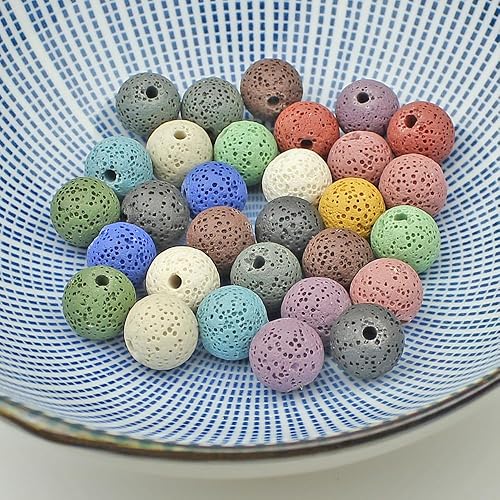 Miniatura 37 de MJDCB Natural Multicolor Volcanic Lava Stone Round Loose Stone Beads DIY for Jewelry Bracelet Making 15" (6mm, White)