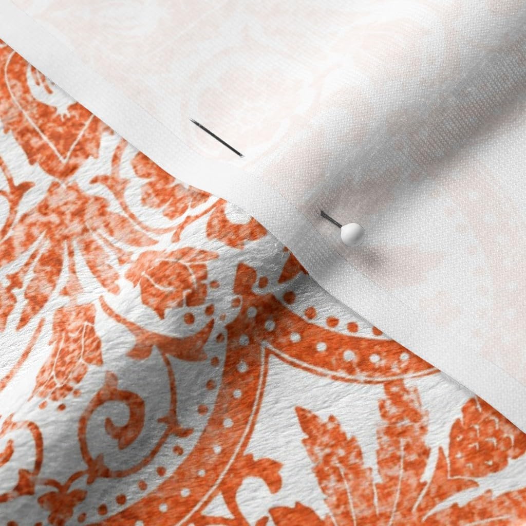 Spoonflower Fabric - Tile Antique Halloween White Orange Leaves Printed on Minky Fabric by The Yard - Sewing Baby Blankets Quilt Backing Plush