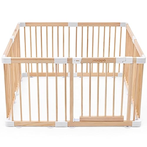 HARPPA - Corralito con puerta de madera para bebés y niños pequeños, corralito grande para bebés, valla de seguridad para patio de juegos de 45.66 x