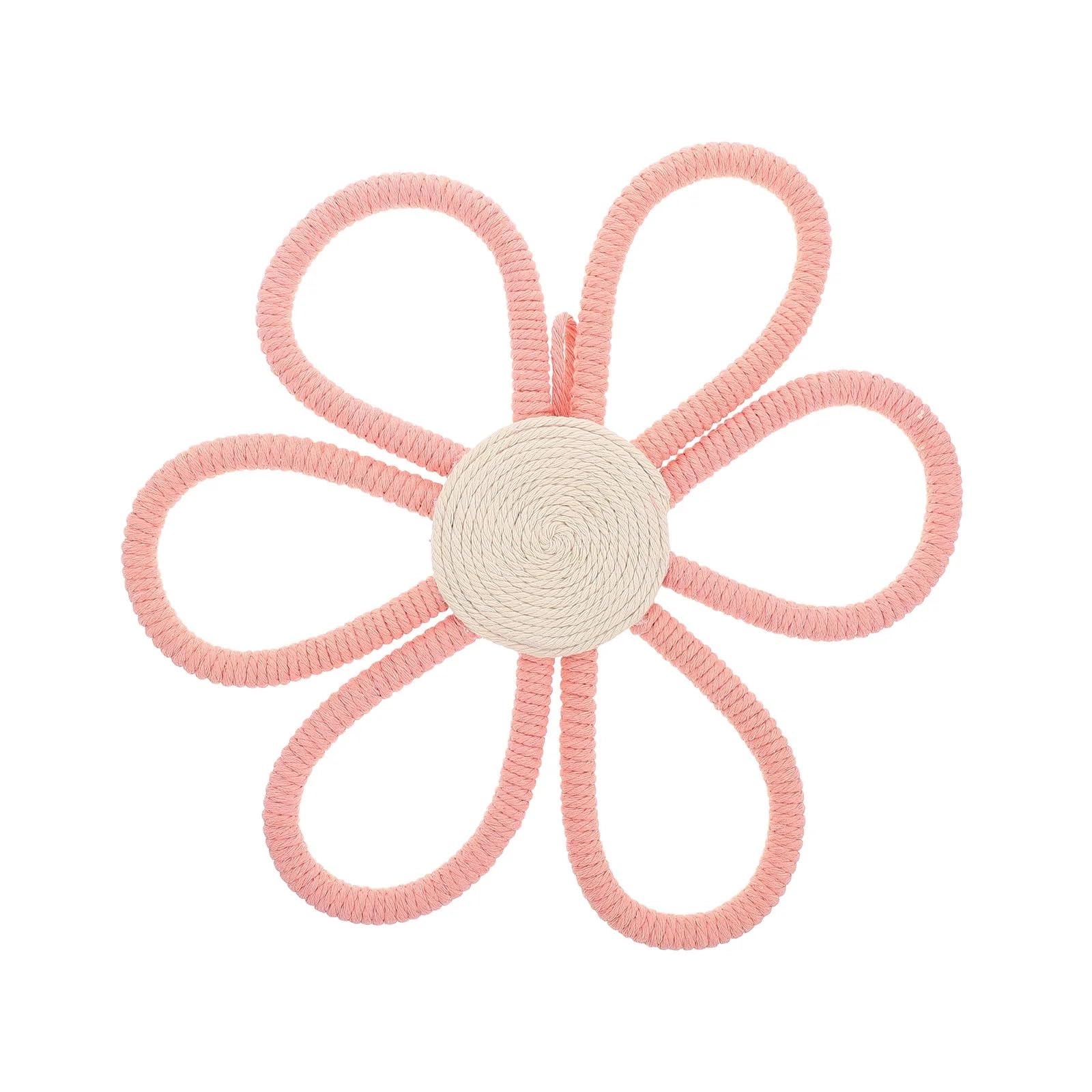 Boho Daisy Flower Wall Hanging Decor - Woven Ornament in Natural Colors