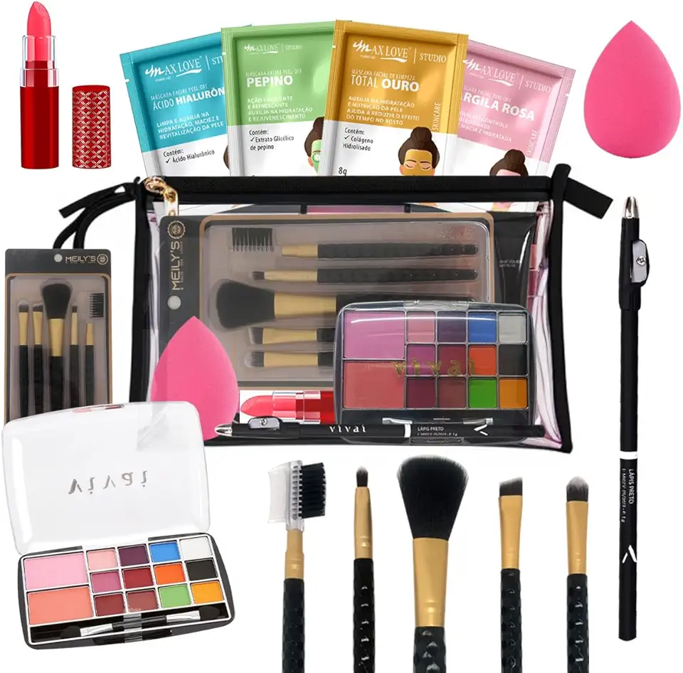 Kit de maquiagem e completo com estojo sombras e pincéis para mulher, esposa, adolescente (Base Média)